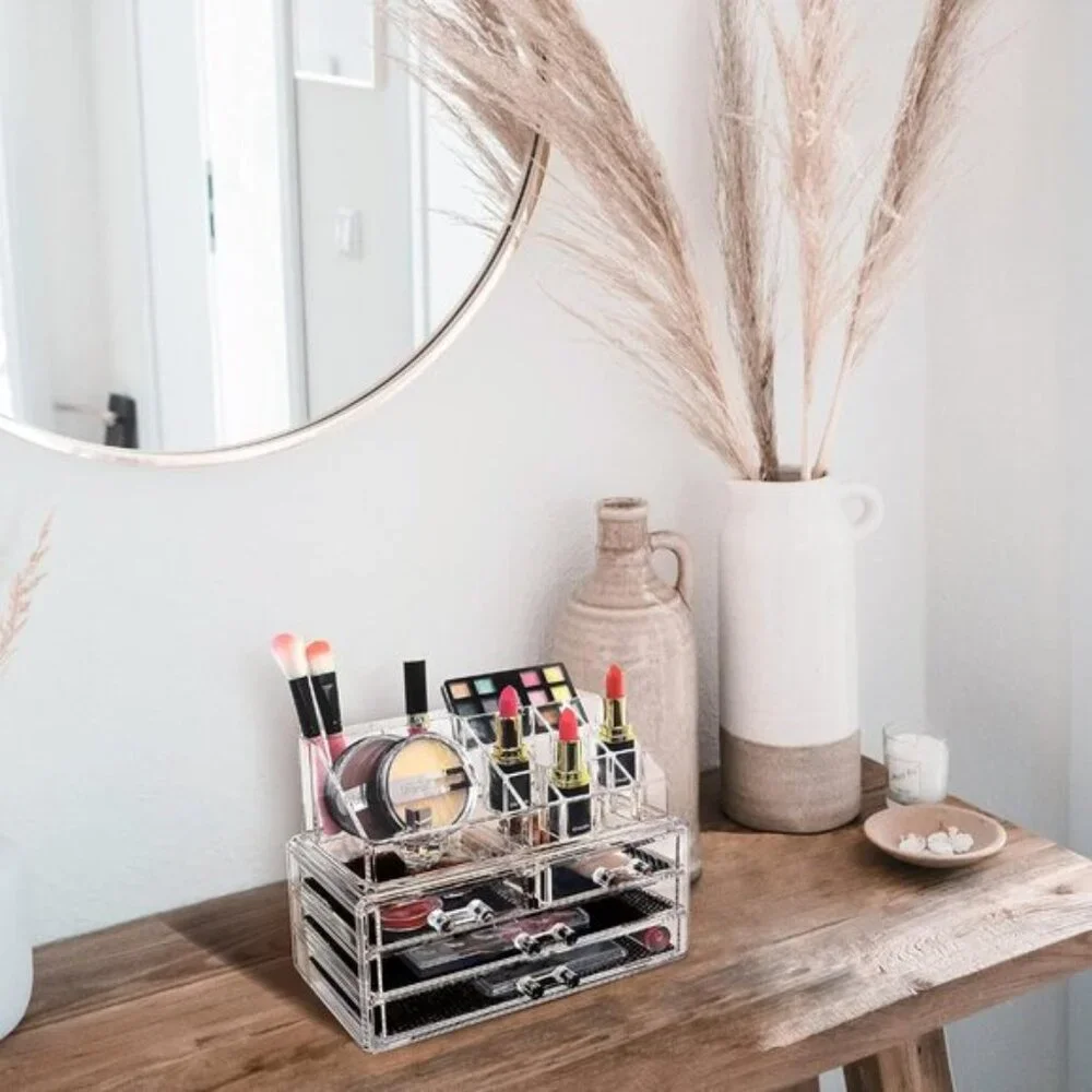 New Acrylic Makeup Organizer with 4 Drawers & Lipstick Holder for Vanity & Room